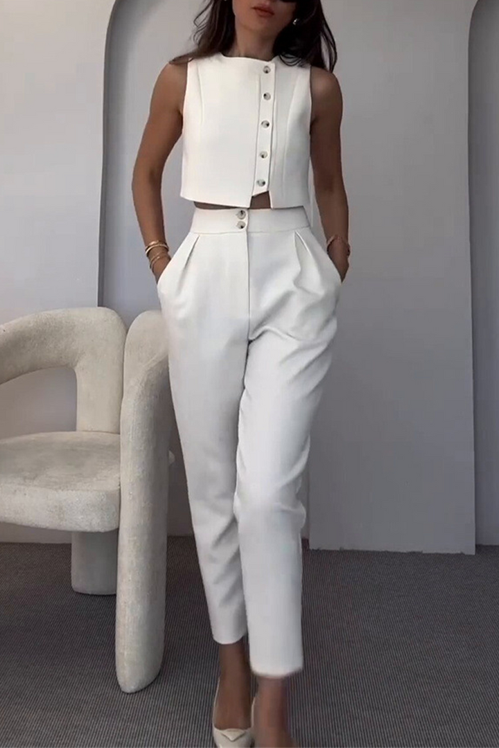 CYRA – CASUAL SOLID COLOR SLEEVELESS TWO-PIECE SET