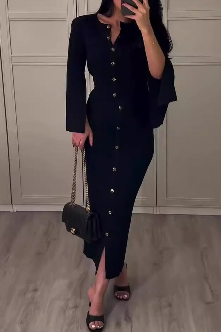 SEREN – DAILY ELEGANT BUCKLE O-NECK LONG SLEEVE TWO-PIECE SET