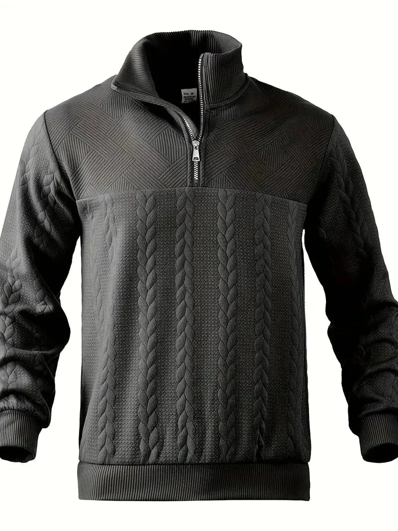 Brit & Boho™️ | Casual Jacquard Quarter-Zip Sweater