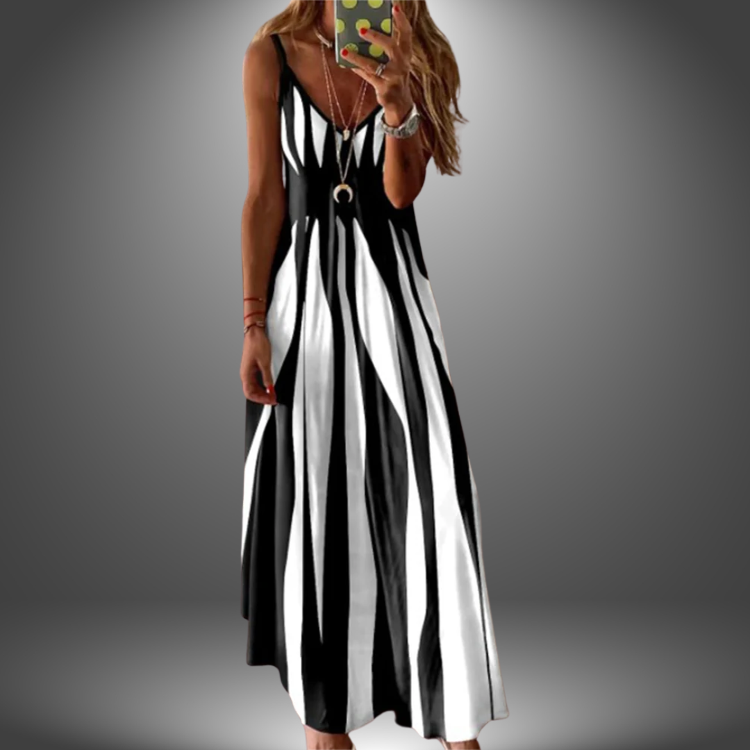 ZHENARA – COASTLINE STRIPE SLEEVELESS MAXI DRESS