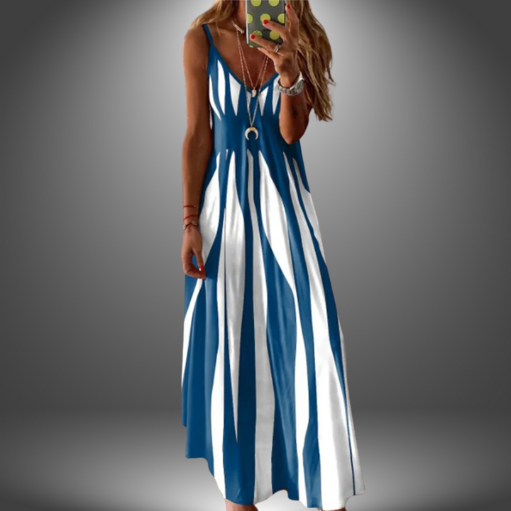 ZHENARA – COASTLINE STRIPE SLEEVELESS MAXI DRESS
