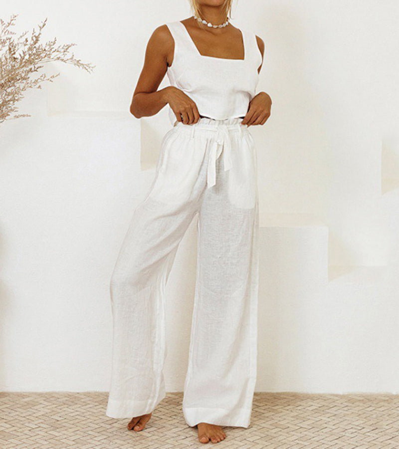 Evelyne - Luxe Minimalist Top & Wide-Leg Pants Set