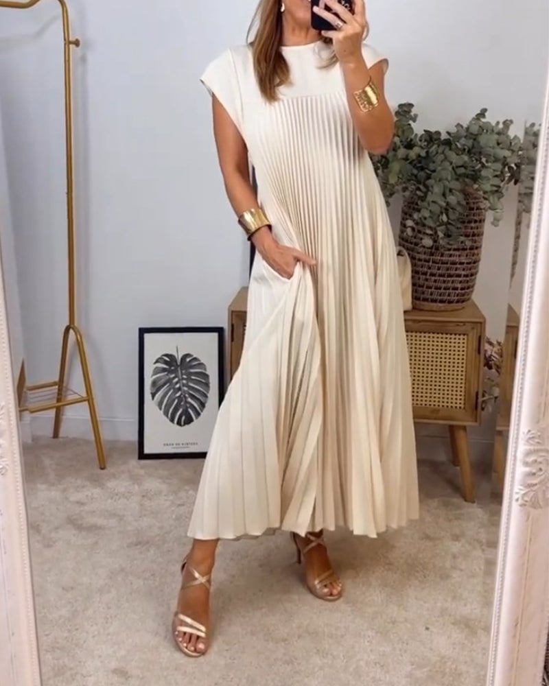 Women’s Short Sleeve Pleated Maxi Dress