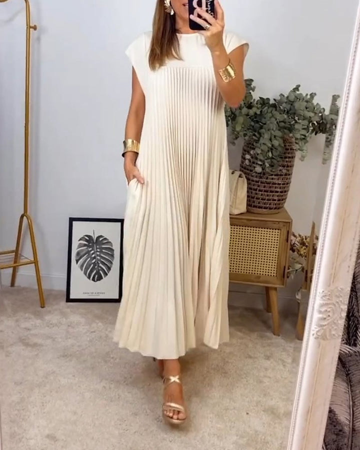 Women’s Short Sleeve Pleated Maxi Dress
