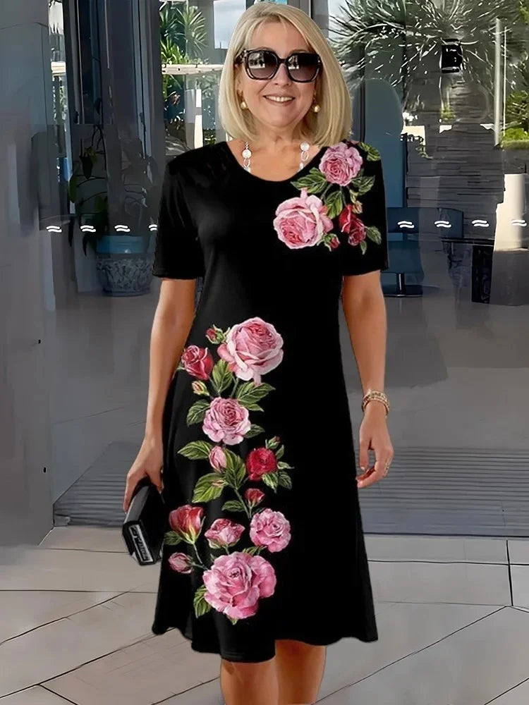 SHIRA – COMFORTABLE LOOSE PRINTED MEDIUM DRESS