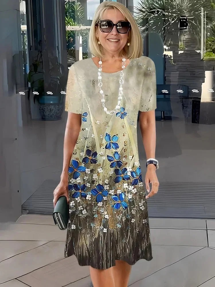 SHIRA – COMFORTABLE LOOSE PRINTED MEDIUM DRESS