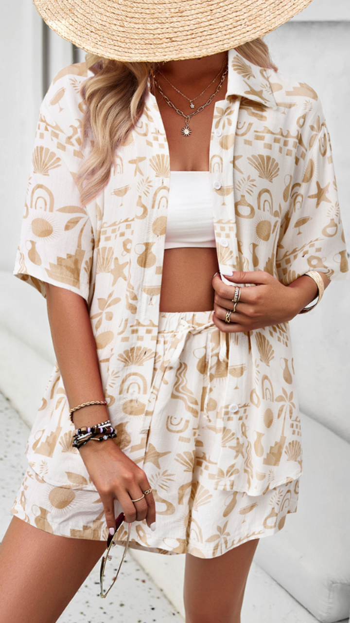 YSARA – SUMMER FLORAL PRINTED SHIRT AND SHORTS SET