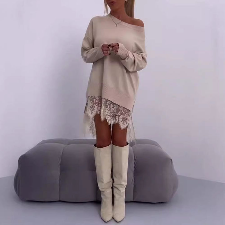 SOLENE – LACE TRIM SLIT LOOSE MIDI SKIRT