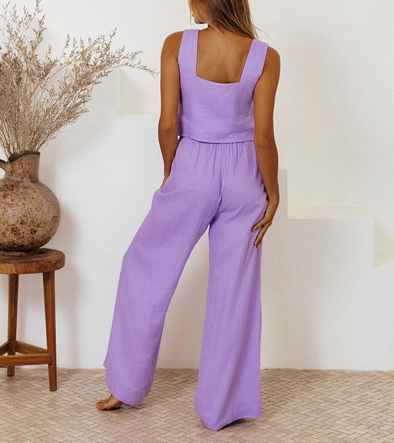 Evelyne - Luxe Minimalist Top & Wide-Leg Pants Set