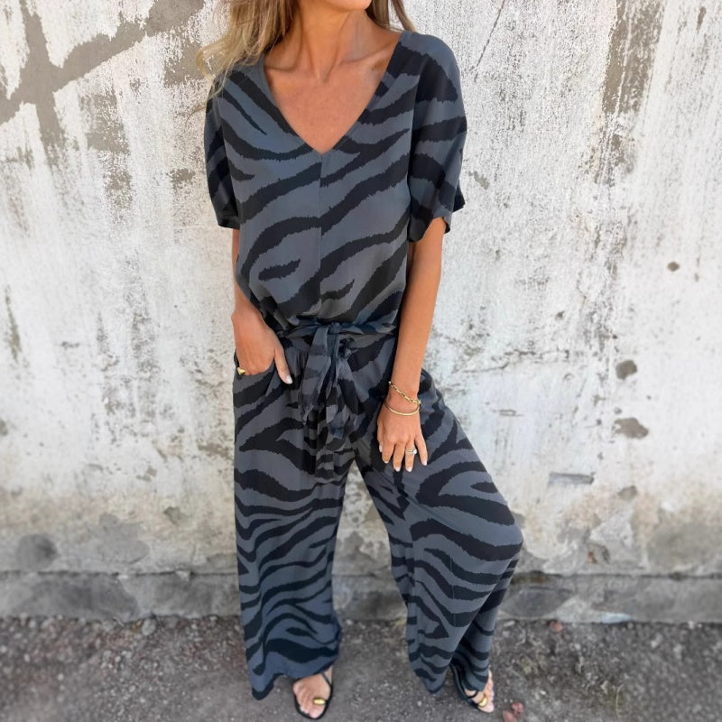 Evelina | Zebra Print V-Neck Top and Pants